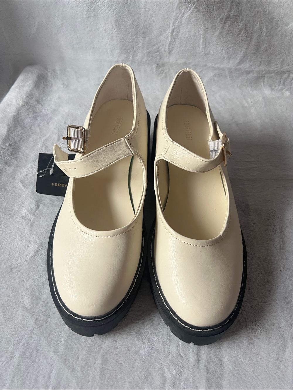 Forever 21 Cream Mary Jane Platform Shoes